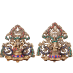 Brass Lord Ganesha and Goddess Lakshmi Panchdeep with Stonework